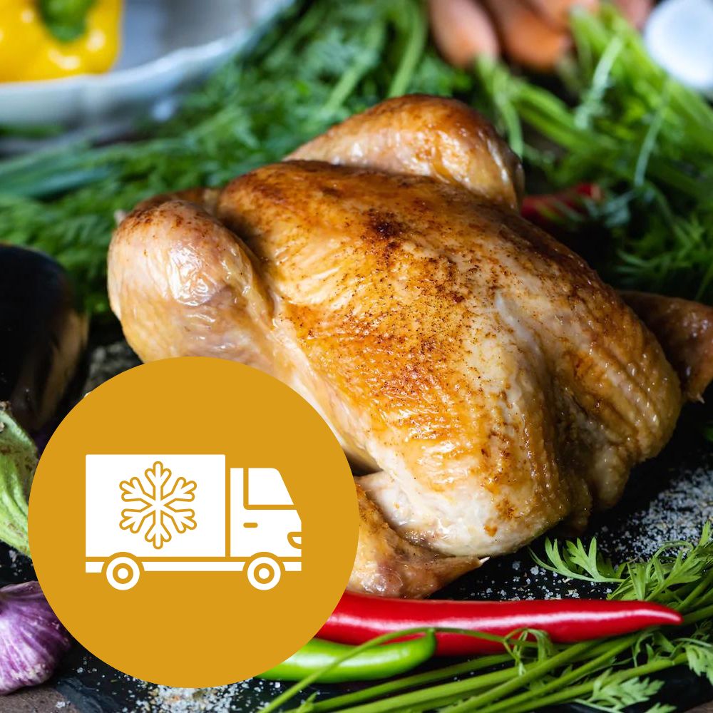 Tiefgekühlter Bio-Bauerngockel für den Versand